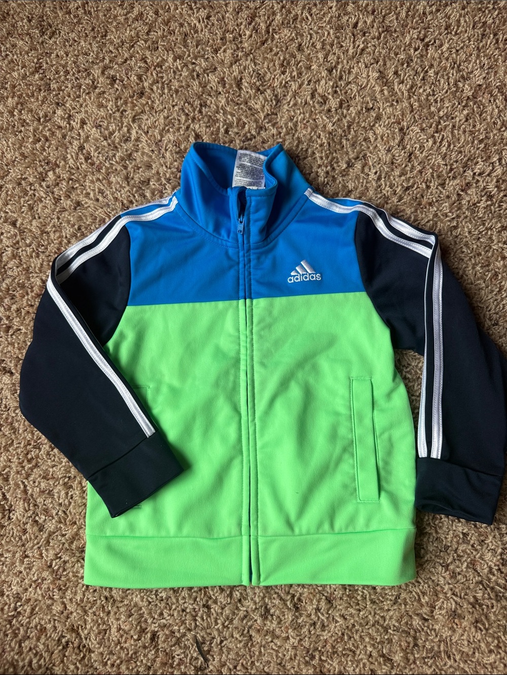 adidas Blue, Neon Green & Black Kids Track Jacket